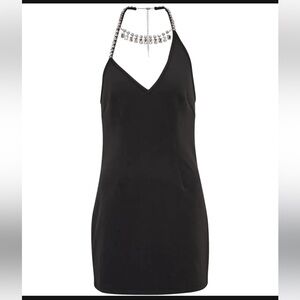 NWOT Area - Asymmetrical Crystal Halter Mini Dress